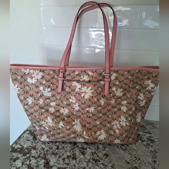 MICHAEL KORS Large Carryall Flowers Tote Jet Set Travel Saffiano Leather - Picture 3 of 13